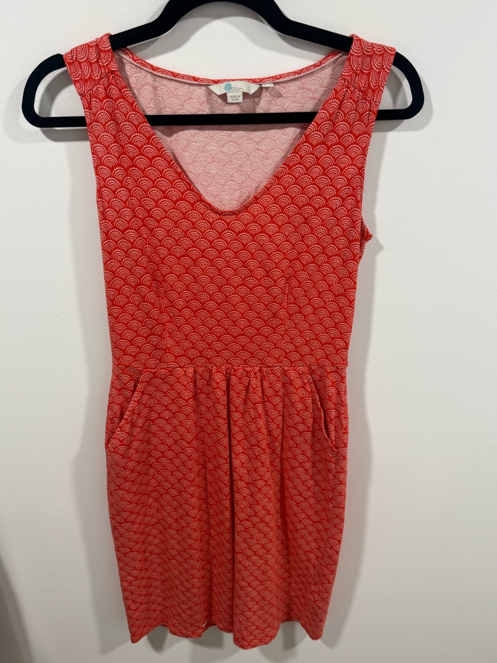 Boden Coral Sleeveless V-Neck Patterned Dress